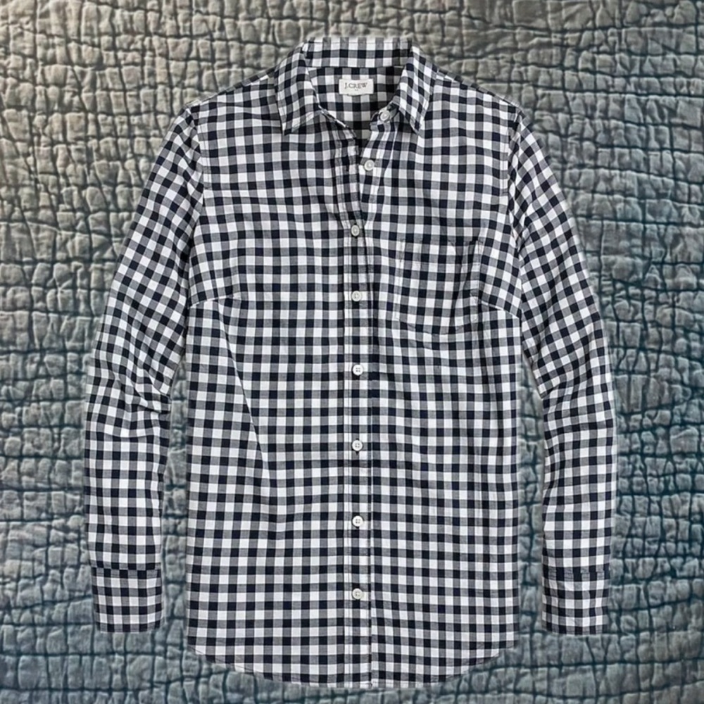 J. Crew Lightweight Navy Gingham Cotton Button-Up Shirt